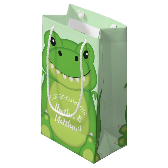 Sacola Para Presentes Pequena Chá de fraldas de dinossauro T-Rex (Frente inclinada)