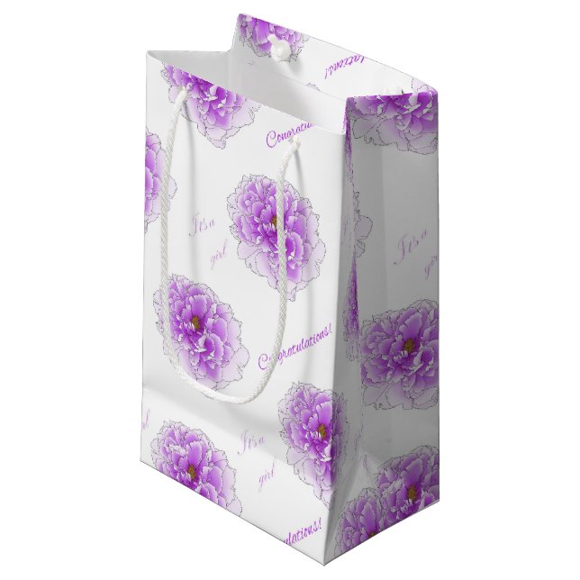 Sacola Para Presentes Pequena Chá de fraldas de Flor Roxo (Frente inclinada)