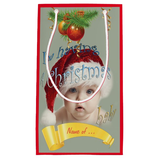 Sacola Para Presentes Pequena Chá de fraldas de Natal (Frente)