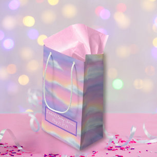 Sacola Para Presentes Pequena Chá de fraldas do Pastel Rainbow Sky