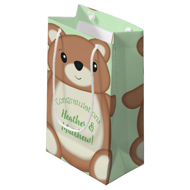 Sacola Para Presentes Pequena Chá de fraldas do Urso de Teddy (Frente inclinada)