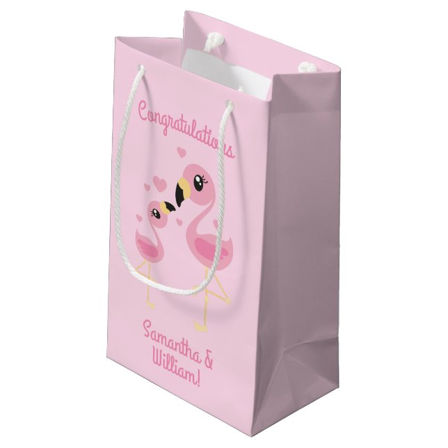 Sacola Para Presentes Pequena Chá de fraldas Flamingo Rosa (Verso inclinado)