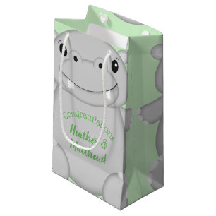Sacola Para Presentes Pequena Chá de fraldas Hippo Verde
