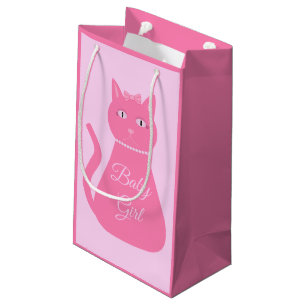 Sacola Para Presentes Pequena Chá de fraldas Personalizado De Gata De Bebê Rosa