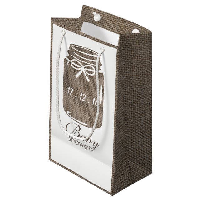 Sacola Para Presentes Pequena Chá de fraldas Rustic Burlap Mason Jar (Frente inclinada)