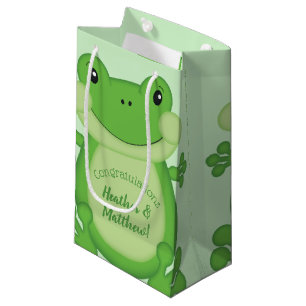 Sacola Para Presentes Pequena Chá de fraldas sapo verde