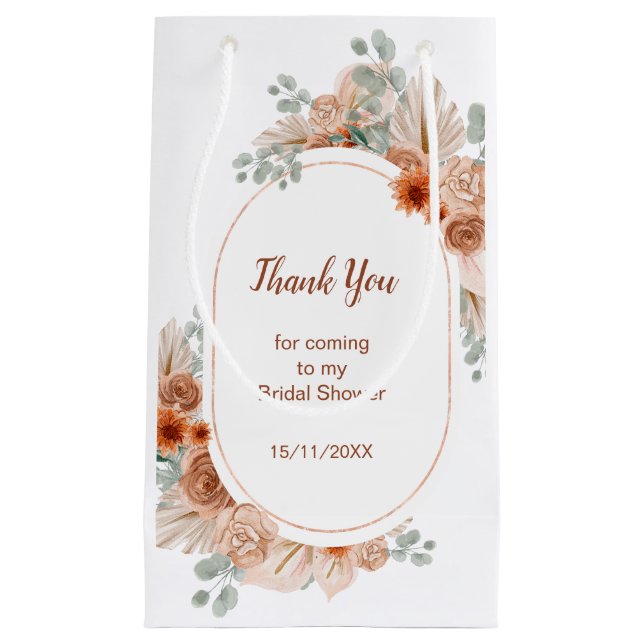 Sacola Para Presentes Pequena Chá de Noiva Boho Terracotta com Grama Pampas (Frente)