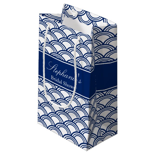 Sacola Para Presentes Pequena Chá de panela de padrões Royal Blue Seigaiha (Frente inclinada)