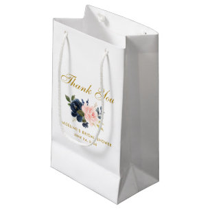 Sacola Para Presentes Pequena Chá de panela Dourado Floral Azul Cor-de-Água Rosa
