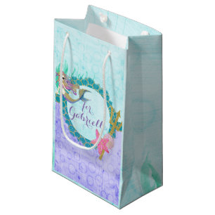Sacola Para Presentes Pequena Chá de Sereia e Festa de aniversário Roxa