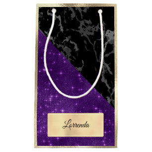 Sacola Para Presentes Pequena Champaigne Dourada roxa violeta violeta Cinza negr