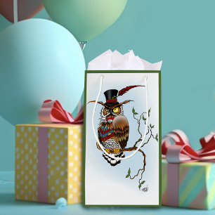 Sacola Para Presentes Pequena Chapéu Alto de Coruja Dapper Steampunk Vitoriano V