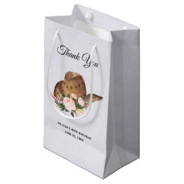 Sacola Para Presentes Pequena Chapéu de Cowgirl Brown com Flores Rosa Obrigado