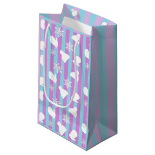 Sacola Para Presentes Pequena Chapéus de inverno, Mittens de Natal, Flocos de ne