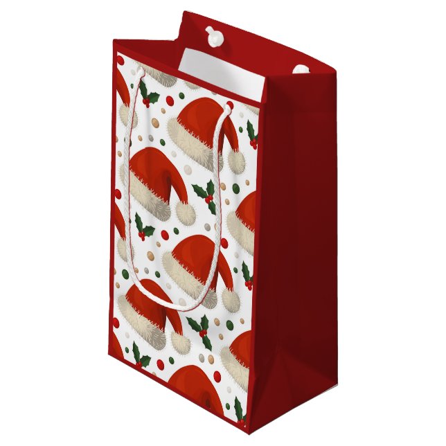 Sacola Para Presentes Pequena Chapéus de Papai Noel (Frente inclinada)