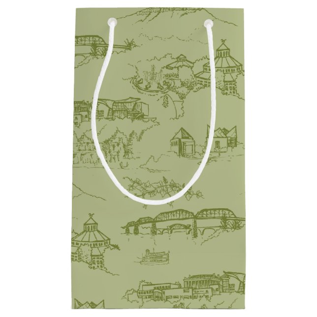 Sacola Para Presentes Pequena Chattanooga Toile Verde (Frente)