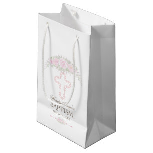 Sacola Para Presentes Pequena Chic Blush Rosa Garden Floral Girl Christening