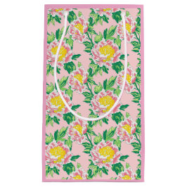 Sacola Para Presentes Pequena Chinoiserie rosa e amarela Floral