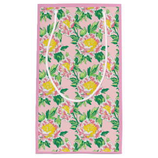 Sacola Para Presentes Pequena Chinoiserie rosa e amarela Floral