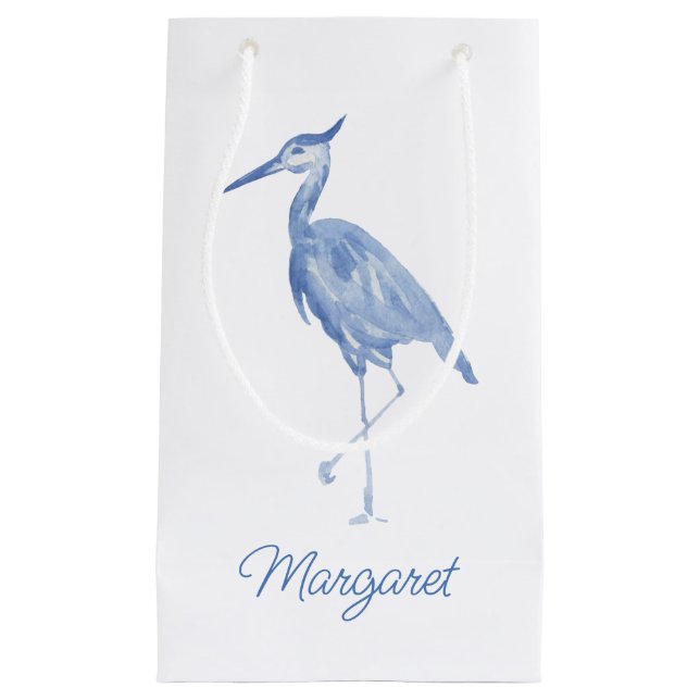 Sacola Para Presentes Pequena Chinoiserie Watercolor Blue Heron (Frente)