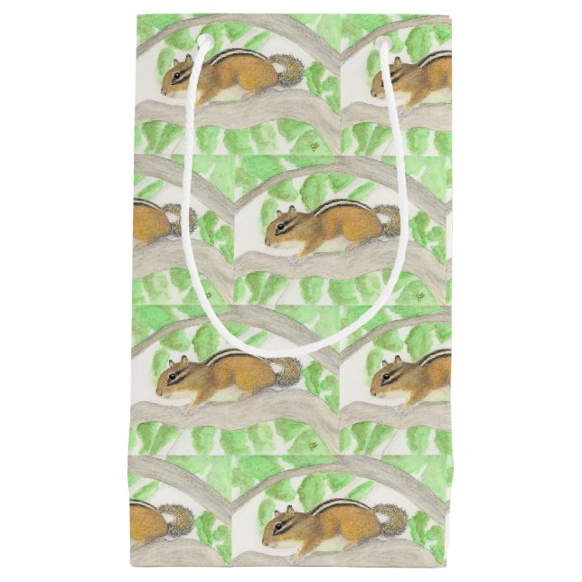 Sacola Para Presentes Pequena Chipmunk na Árvore da Maçã (Frente)