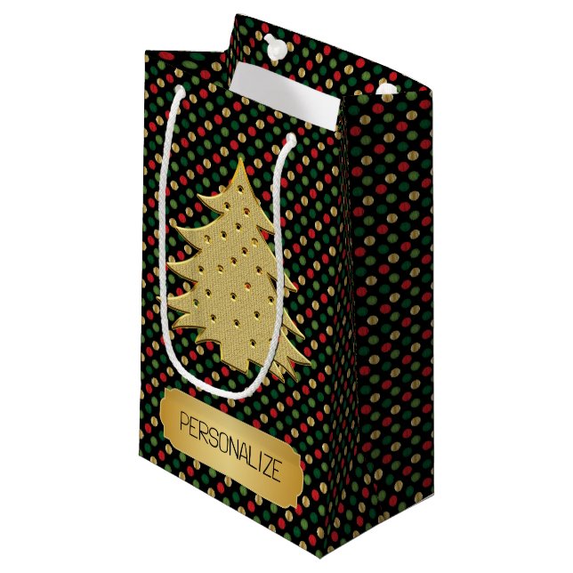 Sacola Para Presentes Pequena Christmas Tree with Polka Dot Background  (Frente inclinada)