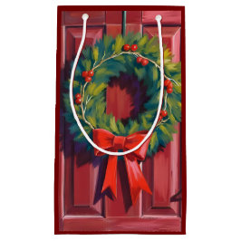 Sacola Para Presentes Pequena Christmas Wreath Red Door Watercolor