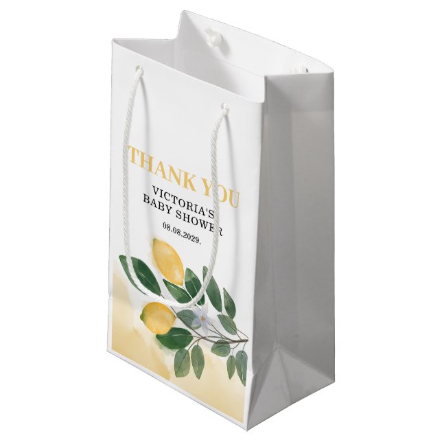 Sacola Para Presentes Pequena Chuva de Bebê Limão (Frente inclinada)