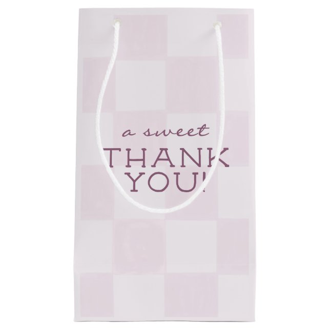 Sacola Para Presentes Pequena Chuva de Bebê Rosa Xadrez Moderna Fofa (Frente)