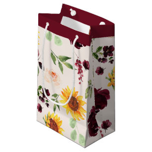 Sacola Para Presentes Pequena Chuva de Noiva de Girassóis de Outono e Rosas Burg