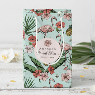 Sacola Para Presentes Pequena Chuva de Noiva Tropical Rosa Flamingo e Hibisco