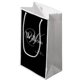 Sacola Para Presentes Pequena Cinza Clássico Monograma Branco Script Melhor Amig