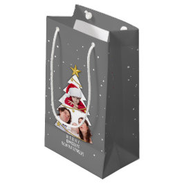 Sacola Para Presentes Pequena Cinza de Colagem de Fotos da Árvore de Natal Moder