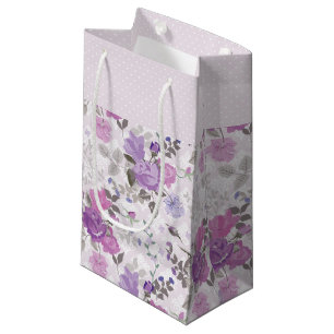SACOLA PARA PRESENTES PEQUENA CINZAS DE FLORES DE LAVANDA E DE RODAS