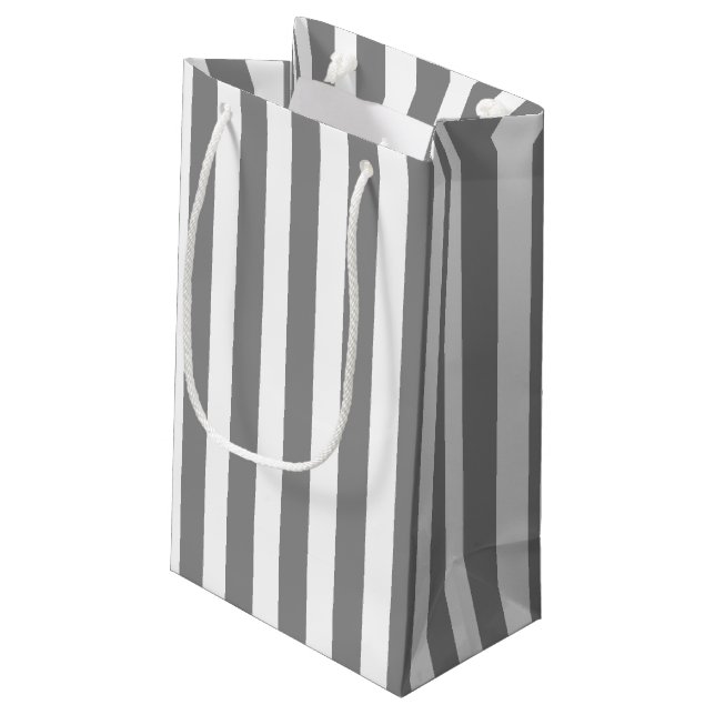 Sacola Para Presentes Pequena Cinzas e faixas brancas de doces (Verso inclinado)