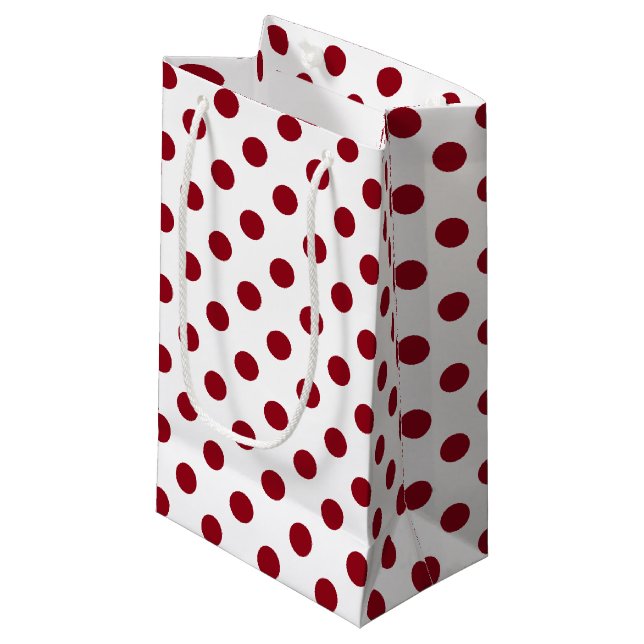 Sacola Para Presentes Pequena Círculos de Bolinhas Vermelhas Crimson (Frente inclinada)