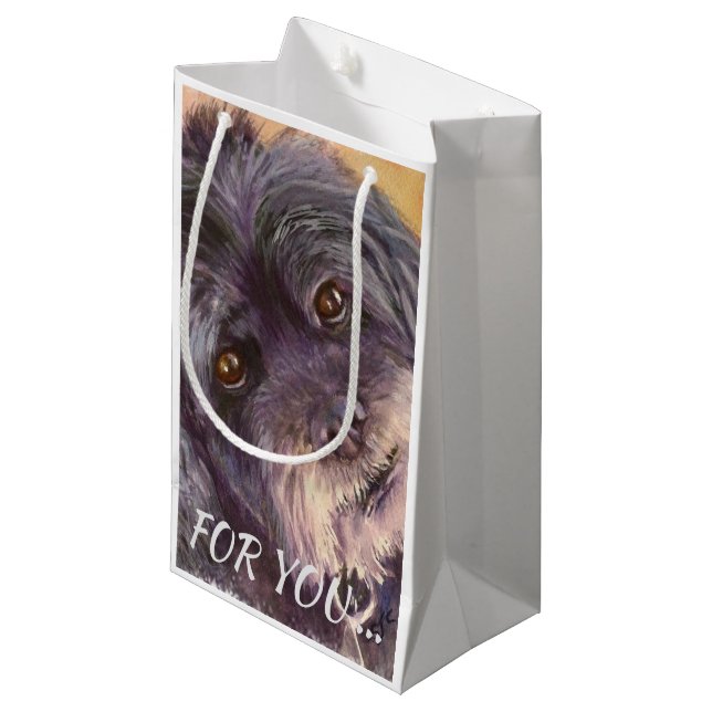 SACOLA PARA PRESENTES PEQUENA COCK-A-POO MIX PRETO CUTIE (Frente inclinada)