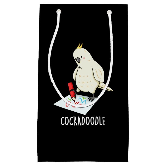 Sacola Para Presentes Pequena Cockadoodle Funny Cockatoo Pun Dark BG (Frente)