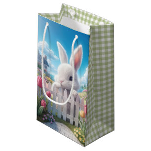 Sacola Para Presentes Pequena Coelhinho de Páscoa num Jardim de Primavera