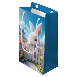 Sacola Para Presentes Pequena Coelhinho de Páscoa num Jardim de Primavera