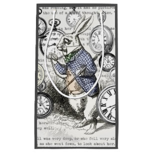 Sacola Para Presentes Pequena Coelho Branco Alice Relógios Arte Mundo das Maravi