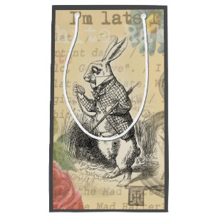 Sacola Para Presentes Pequena Coelho Branco Aventuras de Alice no País das Marav