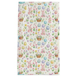 Sacola Para Presentes Pequena Coelho de Páscoa e Estampa Floral em Pastel Capric