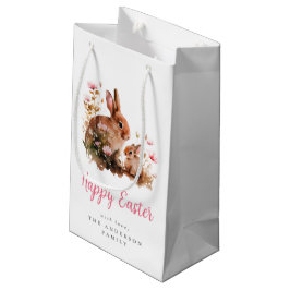 Sacola Para Presentes Pequena Coelho Floral em Aquarela Páscoa