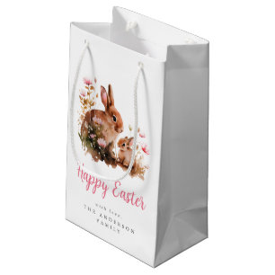Sacola Para Presentes Pequena Coelho Floral em Aquarela Páscoa