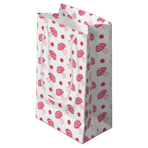 Sacola Para Presentes Pequena Cogumelos e bolinhas vermelhos, de cor aquosa