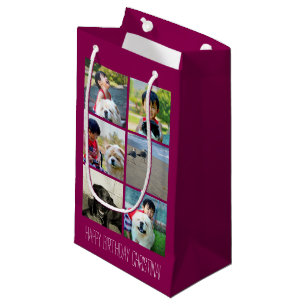 Sacola Para Presentes Pequena Colagem cor-de-rosa personalizada da imagem do