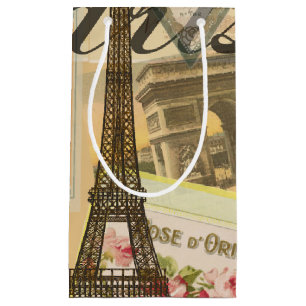 Sacola Para Presentes Pequena Colagem de Viagens vintage de Paris França