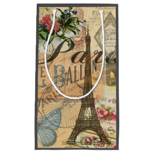 Sacola Para Presentes Pequena Colagem de Viagens vintage de Paris França