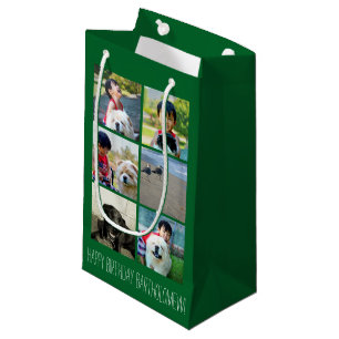 Sacola Para Presentes Pequena Colagem verde personalizada da imagem do mosaico